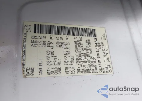 2019 Nissan Murano Platinum from USA, damaged, VIN 5N1AZ2MJ1KN126488